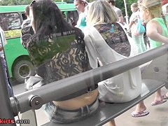 Tan nylons upskirt on the public bus