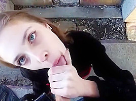 The bitch has not refused to jerk off and suck the penis in a public place 