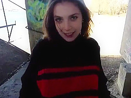 The bitch has not refused to jerk off and suck the penis in a public place 