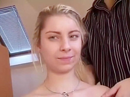 They kiss and he sucks her big titties
