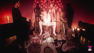 Three Blonde Sex Bombs Are Fucked By Some Ripped Masked Guys In A Bdsm Dungeon