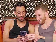 Toyed stud gets edged during kinky threeway