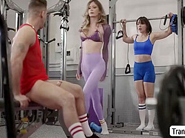 Tranny Babe Rides Gym Instructors Cock While Friend Is Watching With Jade Venus