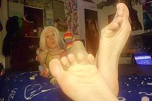 Trans Girl Rides Dildo & Footjob Ft  Animalauren