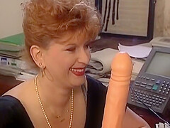 Two Hot German Sluts Sharing A Dildo And A Loaded Pecker In The Office