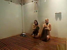 Two bitches get washed and tied