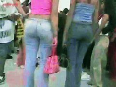 Two hot blondes with appetizing ass appear in the street candid video
