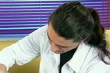 Unshaved Sweetheart in Fishnets Receives Fisted By Her Doctor