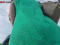 Upskirt footage of g-string of a girl in a-line skirt