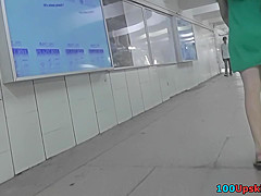 Upskirt footage of g-string of a girl in a-line skirt