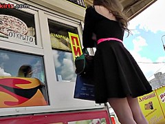 Upskirt video with young angel in the black dress