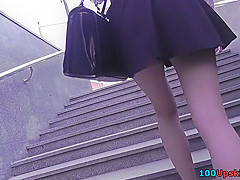 Upskirting vid of auburn gal with g-string on her ass