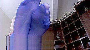 WOrship Her Big Blue Pantyhose Feet