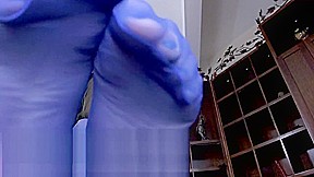 WOrship Her Big Blue Pantyhose Feet