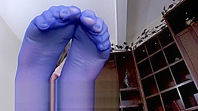 WOrship Her Big Blue Pantyhose Feet
