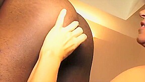White MILF licks black guy's asshole before gagging on huge black dick!