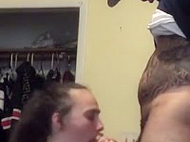 White bitch sucks bbc and gets facial