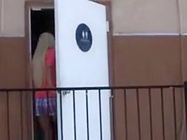 Wife through glory hole in the toilet sucks big dick 