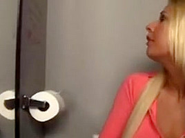 Wife through glory hole in the toilet sucks big dick 