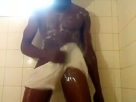 big dick thug jacking off in the shower