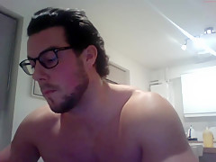 bodybuilder cums on table