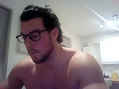 bodybuilder cums on table