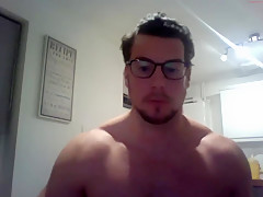 bodybuilder cums on table