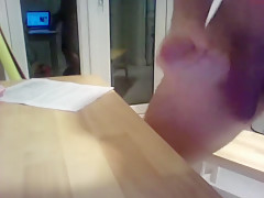 bodybuilder cums on table