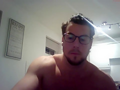 bodybuilder cums on table