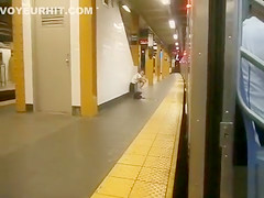 coed relieves herself at a metro station