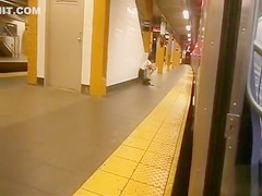 coed relieves herself at a metro station