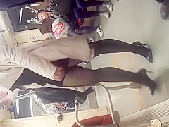 follows a gorgeous woman with perfect long le