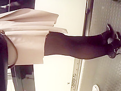 follows a gorgeous woman with perfect long le