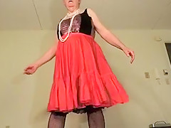 girlsy Ray in Red Taffeta skirt and black petticoat