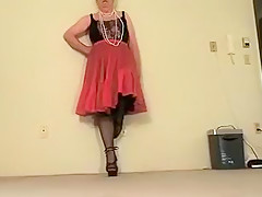 girlsy Ray in Red Taffeta skirt and black petticoat