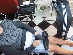jerk-off with sport shoe