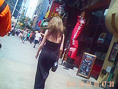 slim white chick walking