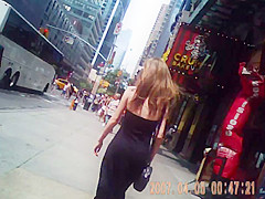 slim white chick walking