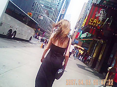 slim white chick walking