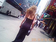 slim white chick walking