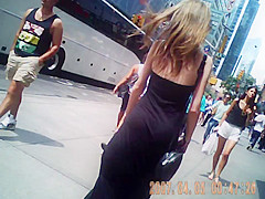 slim white chick walking