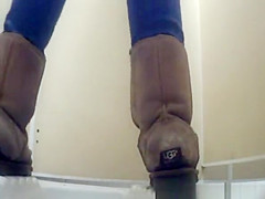 teen 18+ in jeans caught peeing