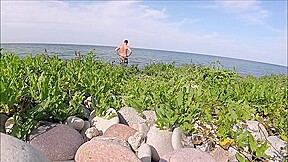 watch me with my big dick at the beach striping and in the water