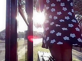 white patterned black skater windy stockings upskirt